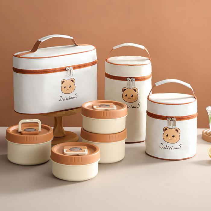 兩個/三個/四個裝帶保溫袋圓形飯盒套裝